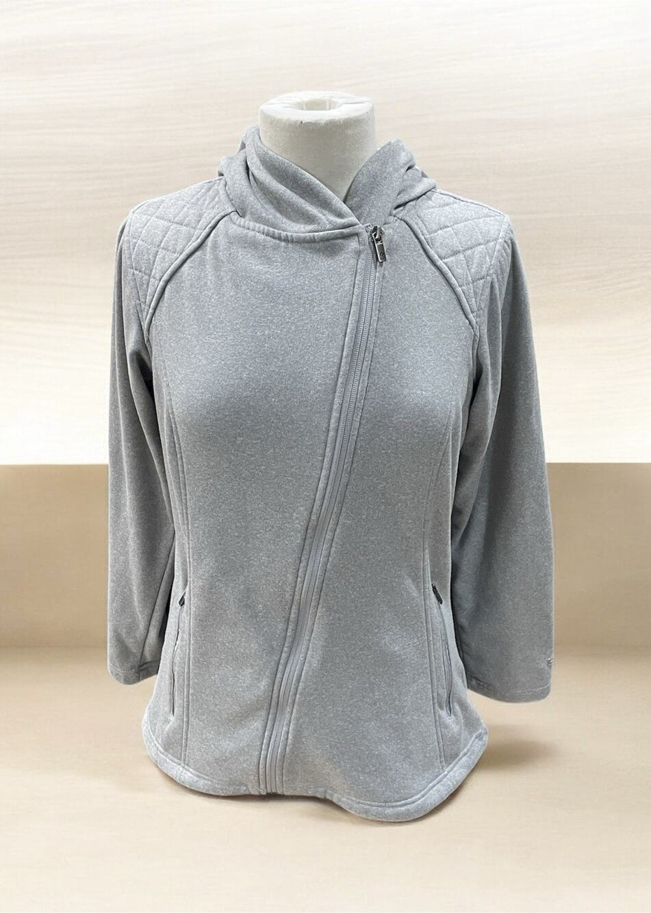 Columbia Women’s Size Medium Full Asymmetrical Zip Up Hooded Jacket Light Gray